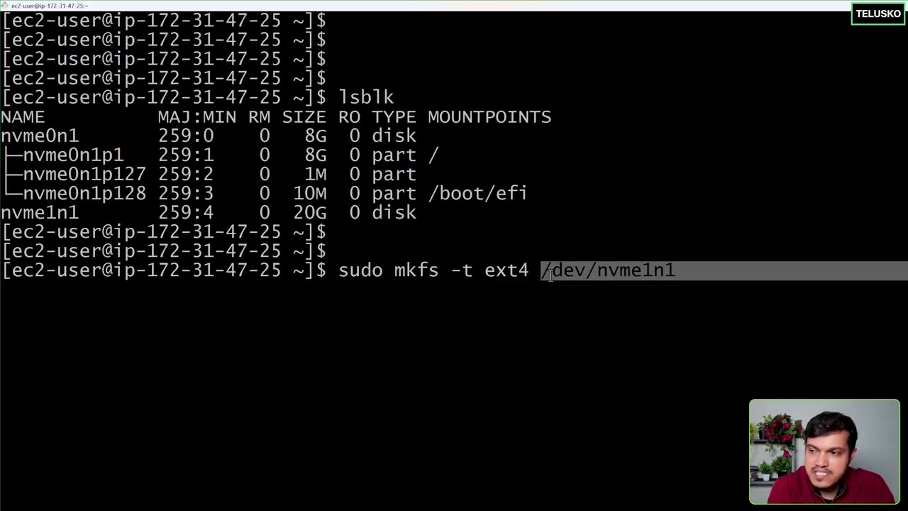 Screenshot: Attaching & Mounting EBS Extra Volume