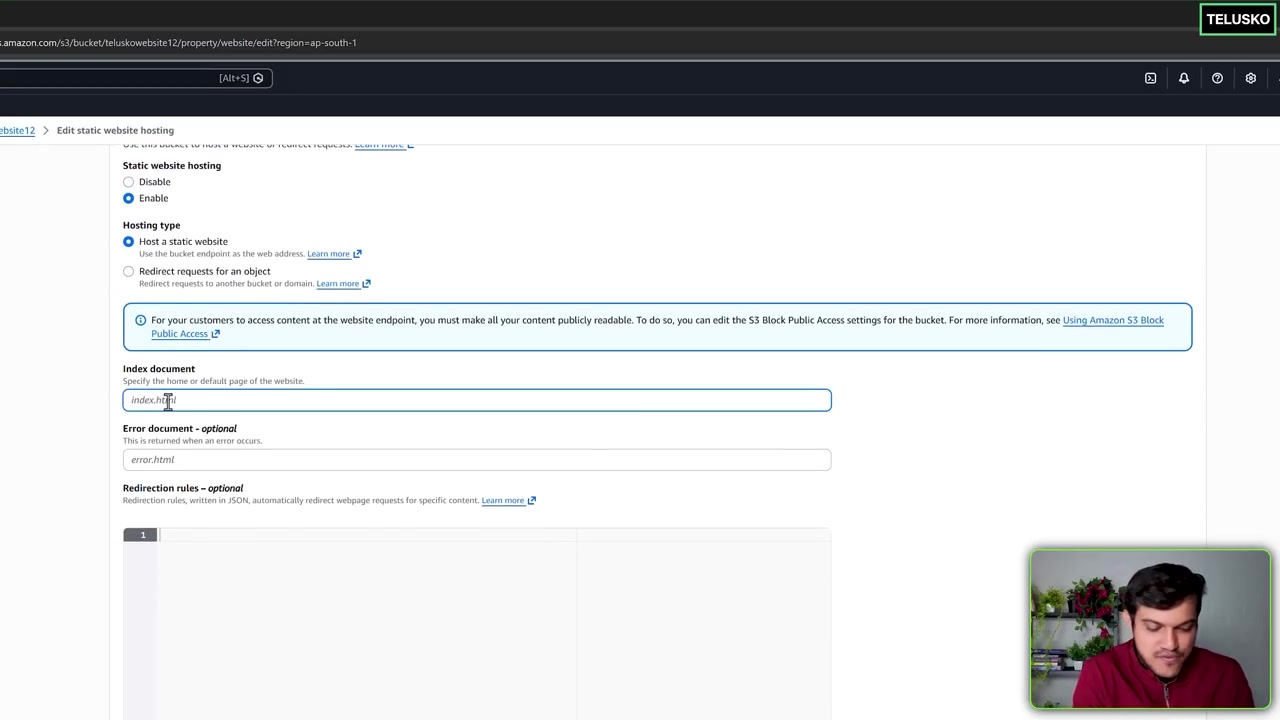 Screenshot: S3 Static Website Hosting