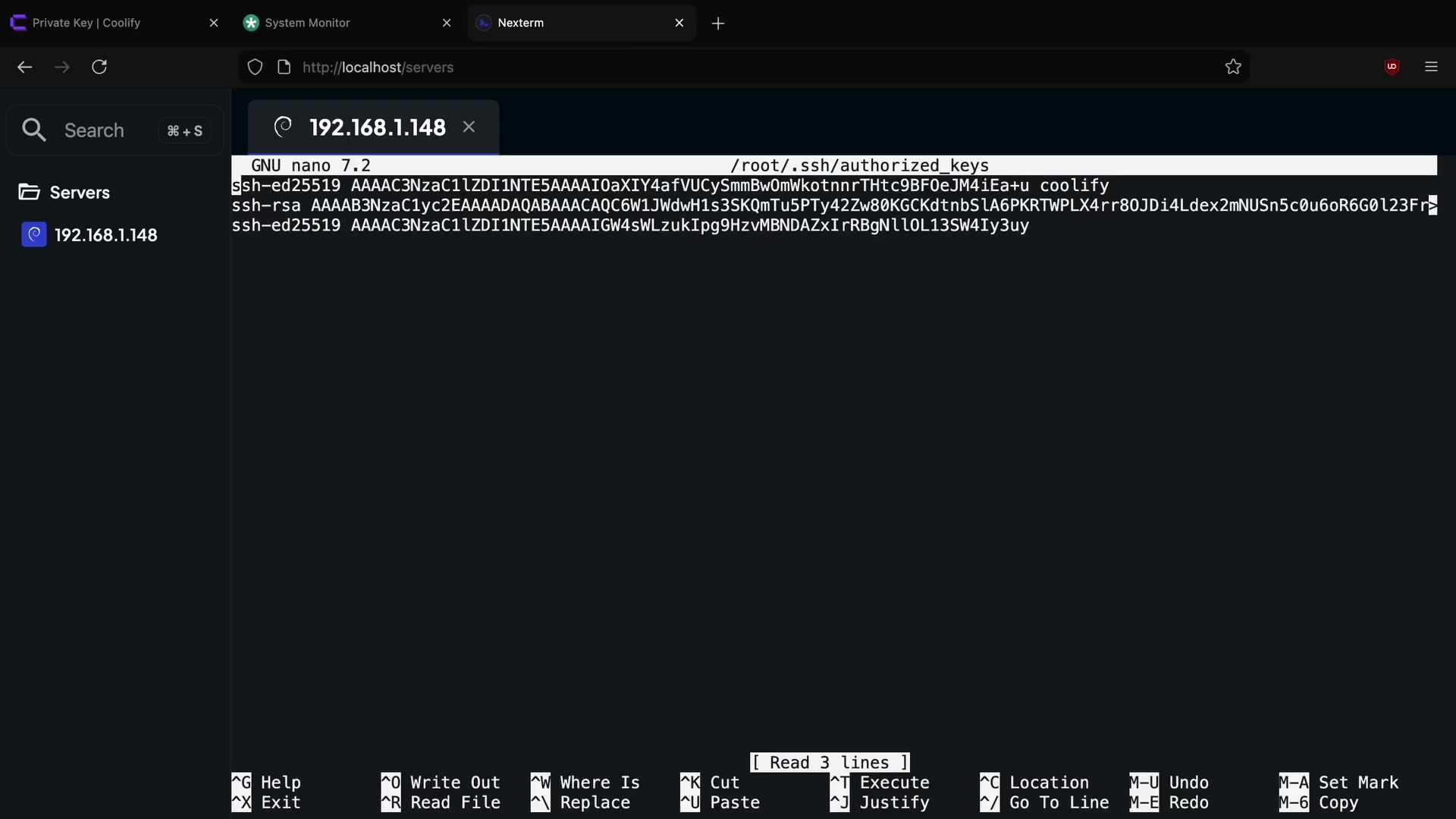 Screenshot: Appending Public Key to Target Server