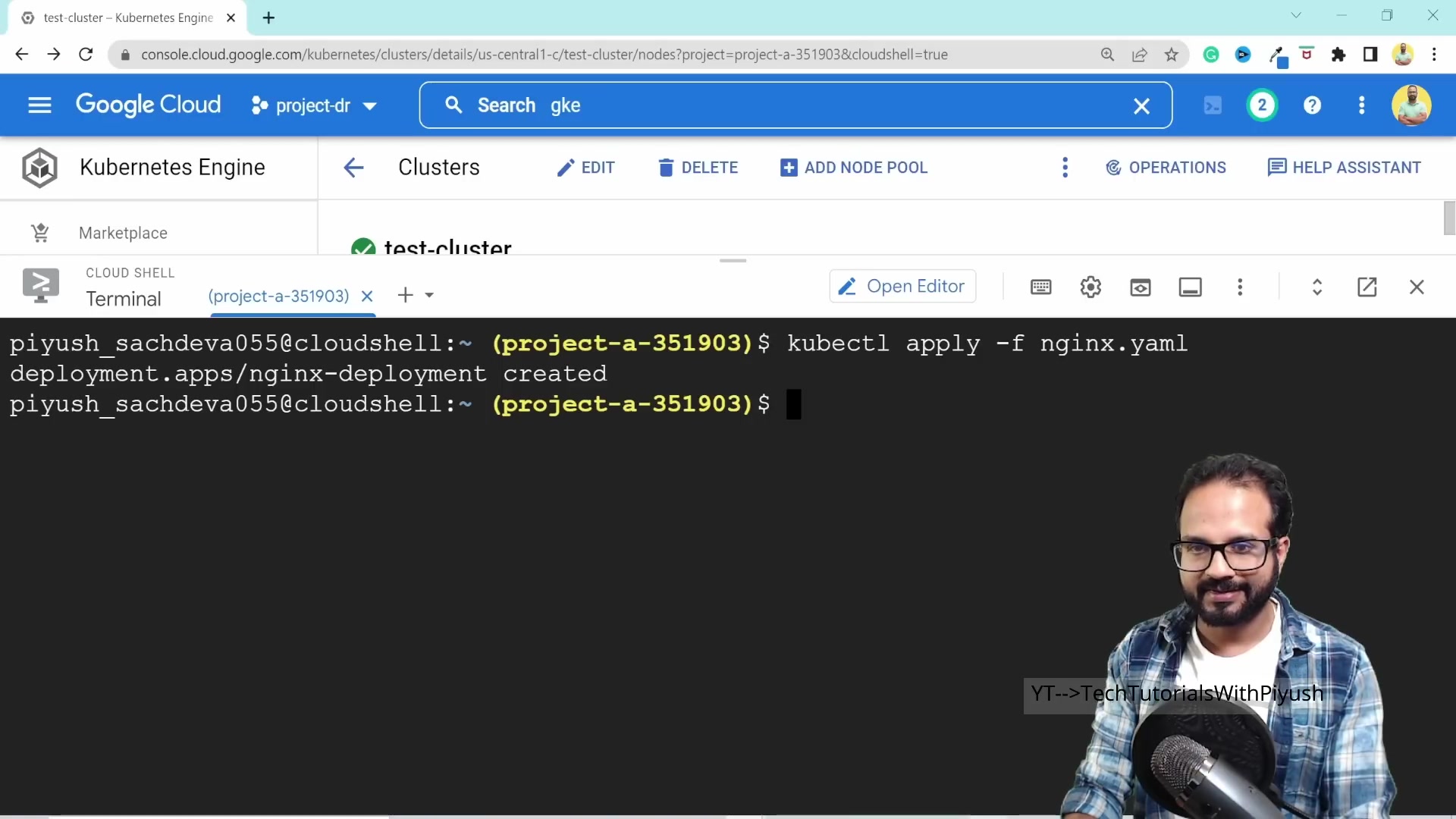 Screenshot: Managing GKE Nodes & Cluster Creation