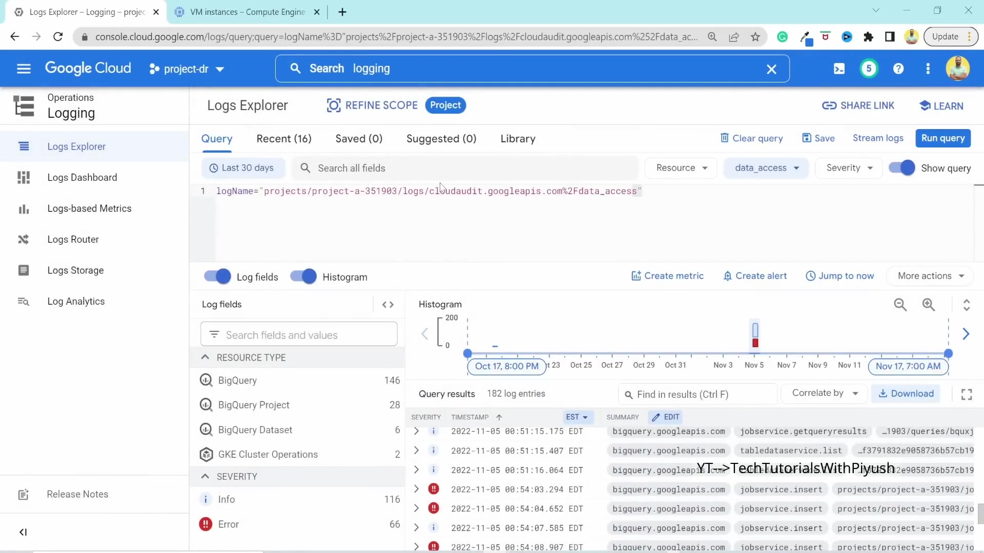 Screenshot: Cloud Logging & Activity Filtering