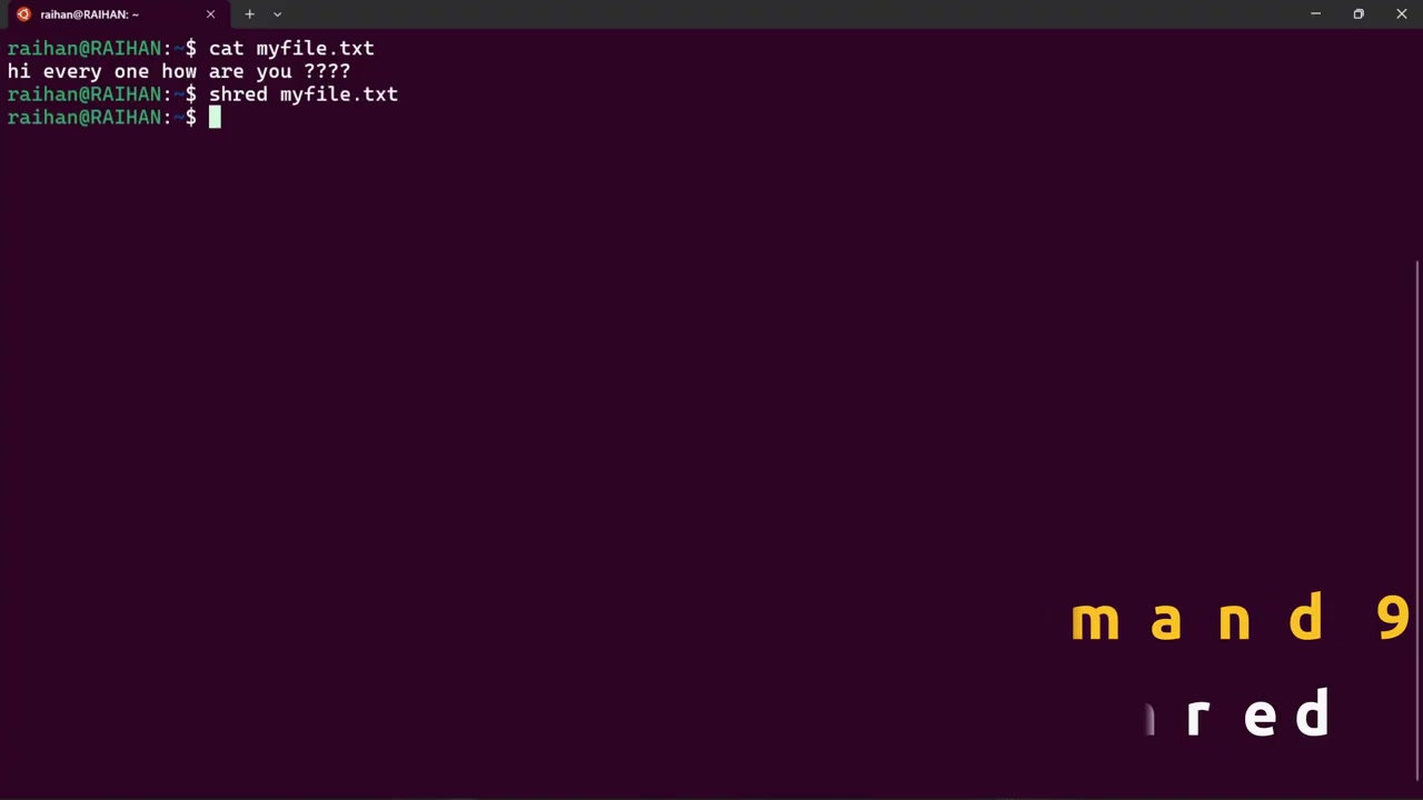 Screenshot: shred securely wiping files