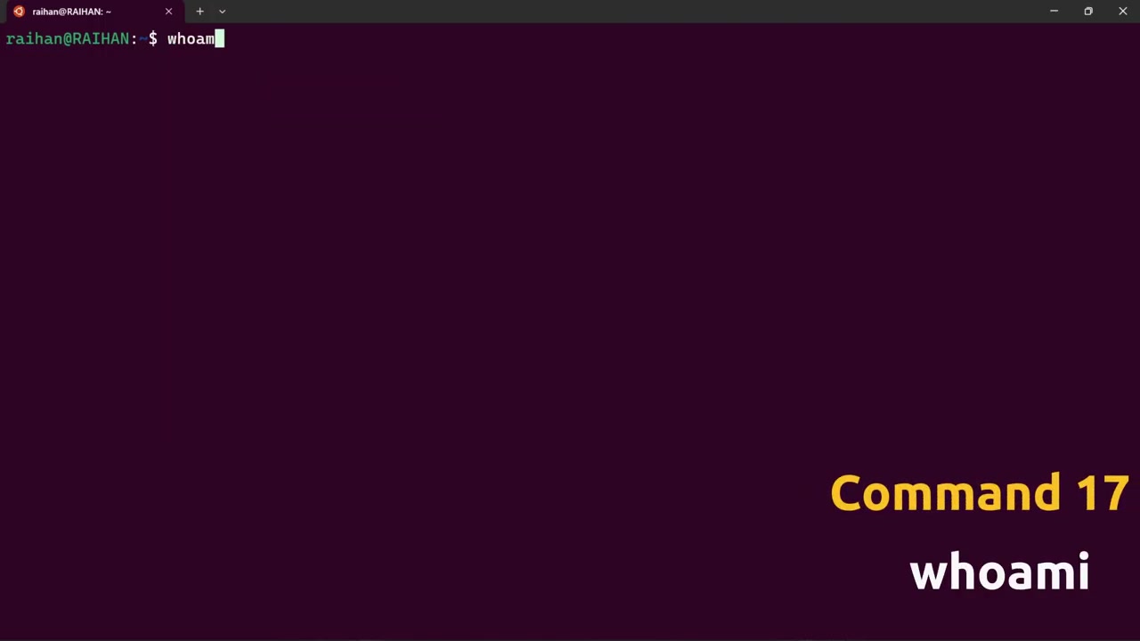 Screenshot: whoami and user context