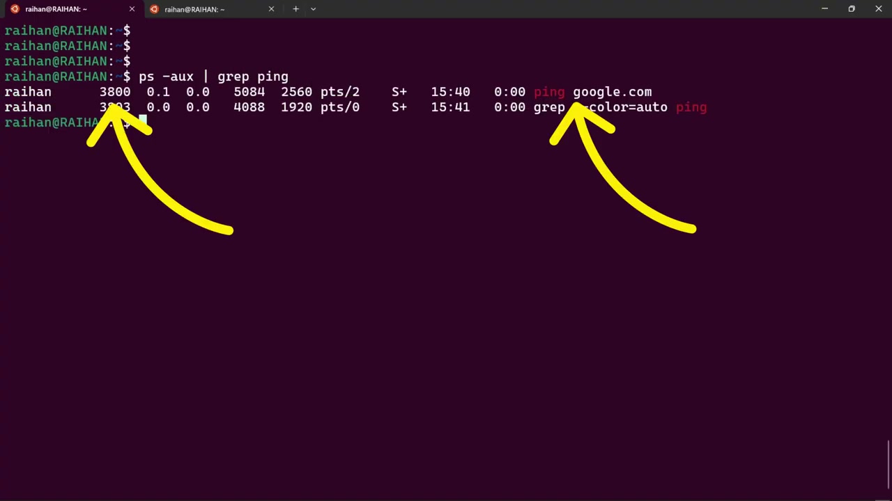 Screenshot: kill process management