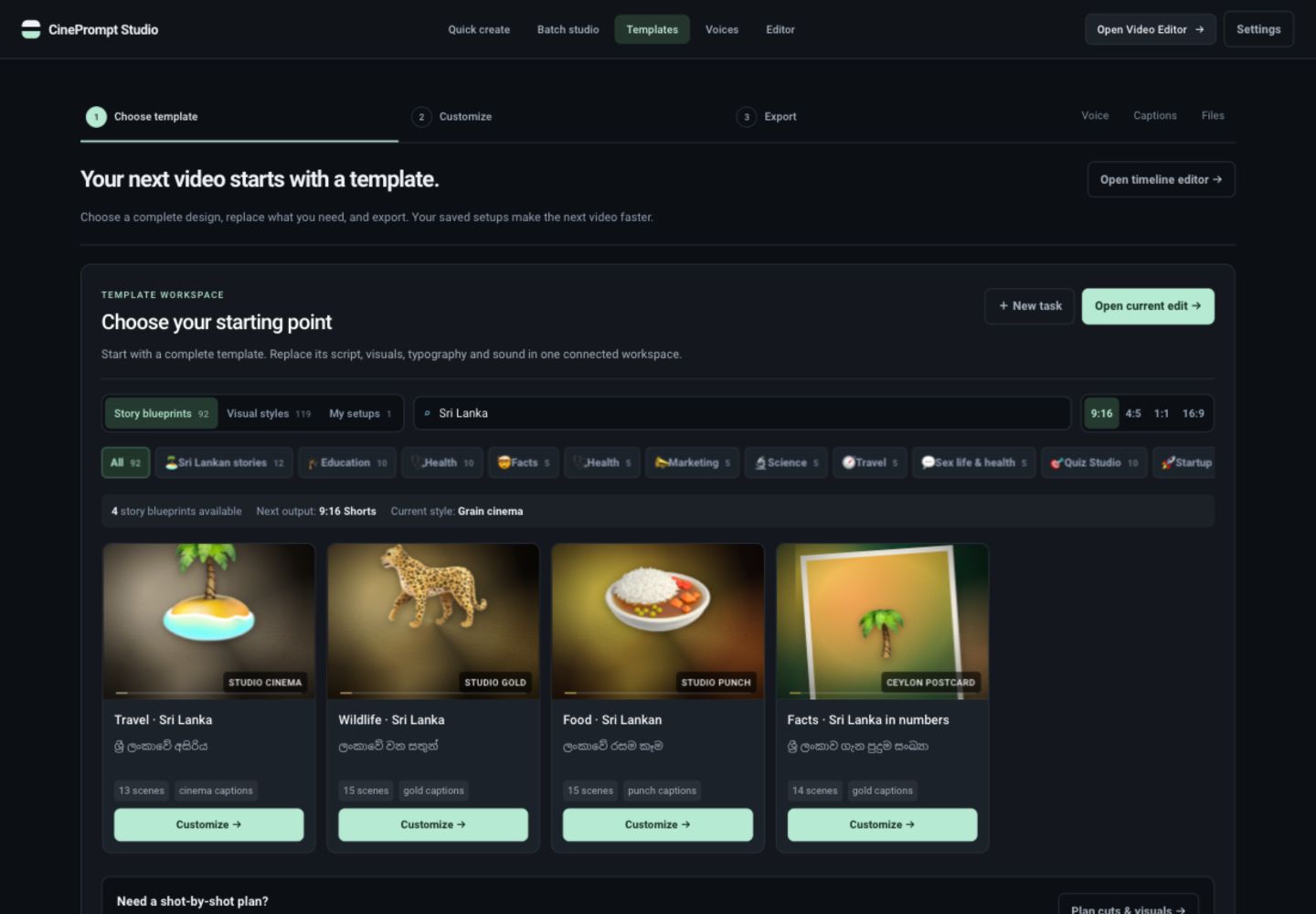 Template library with psychology and health reels
