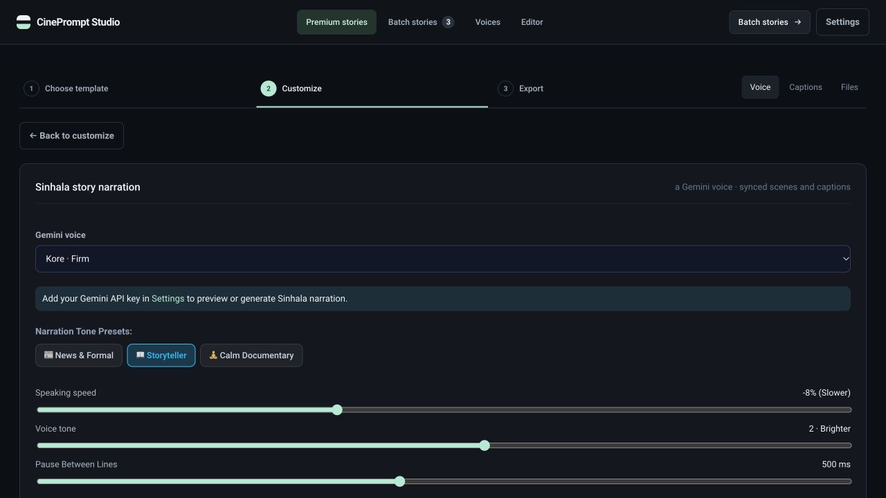 Gemini text-to-speech narration panel
