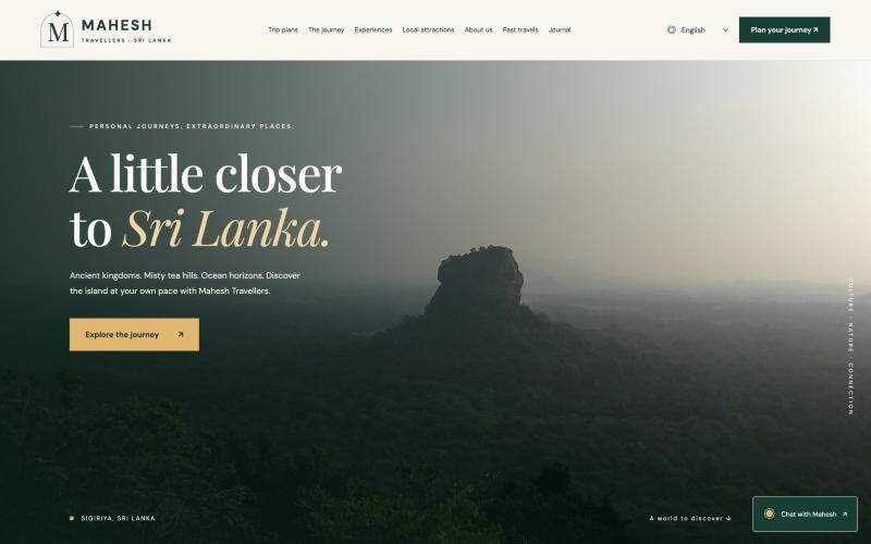 Mahesh Travellers — Live site — "A little closer to Sri Lanka" hero over Sigiriya