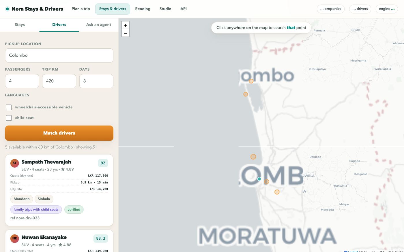 Supply map — 100 drivers by pickup point